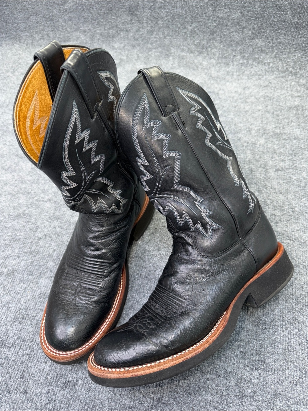 Justin Smooth Ostrich Western Cowboy Black Boots